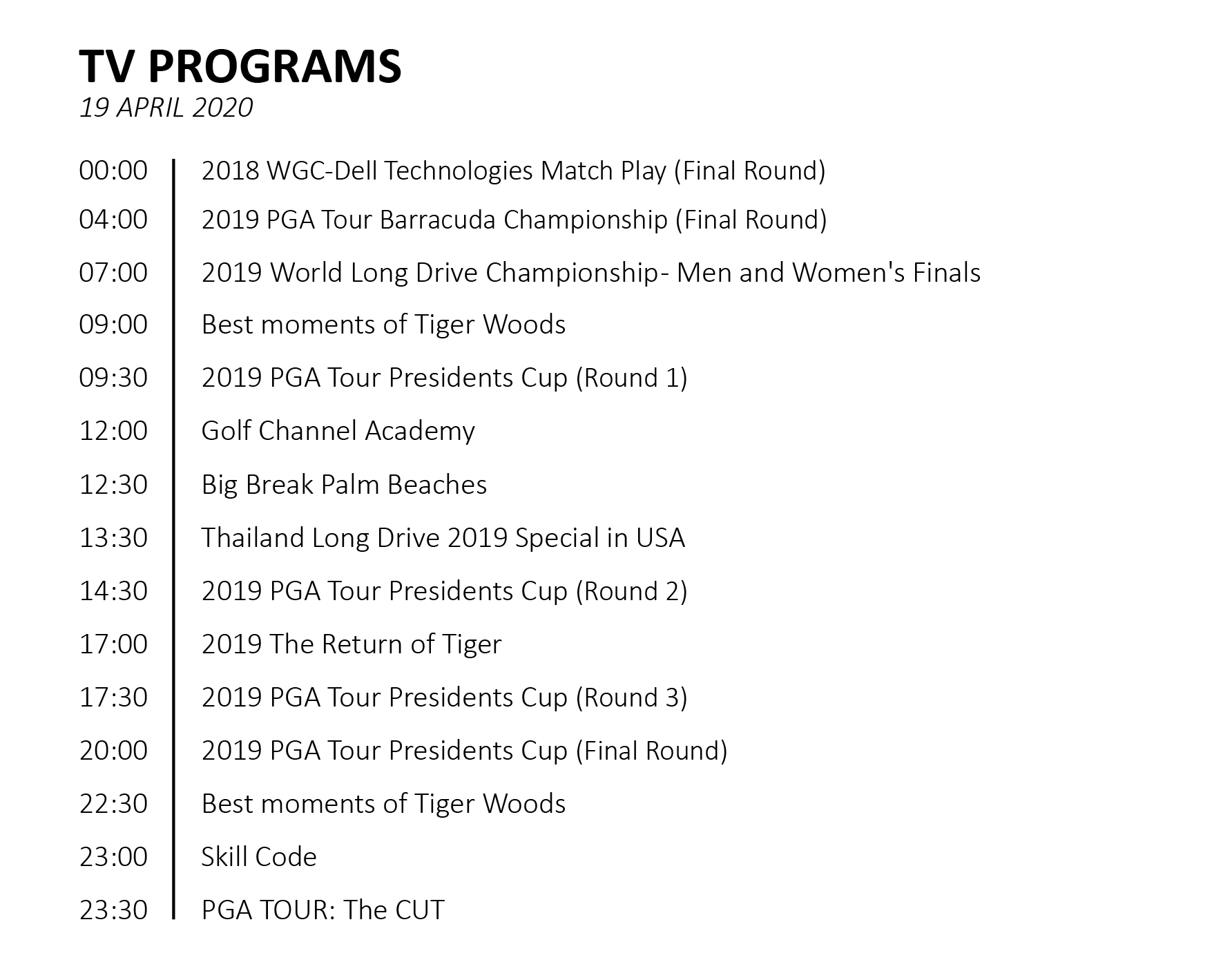 TV Schedule Golf Channel Thailand